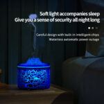 Difusor de Aromaterapia Efeito Vulcão com Luz LED, Humidificador de Névoa Fria com Chama Azul e 7 Cores, 9,6W, Branco com Efeito Rachado - Image 5