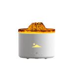 Difusor de Aromaterapia Efeito Vulcão com Luz LED, Humidificador de Névoa Fria com Chama Azul e 7 Cores, 9,6W, Branco com Efeito Rachado - Image 2
