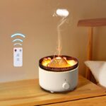 Difusor de Aroma Vulcão 3D com Chama e Medusa, Umidificador 560 ml com Controlo Remoto, Temporizador e Luz Ambiente