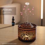 Difusor de Aromaterapia Efeito Vulcão com Luz LED, Humidificador de Névoa Fria com Chama Azul e 7 Cores, 9,6W, Branco com Efeito Rachado - Image 3